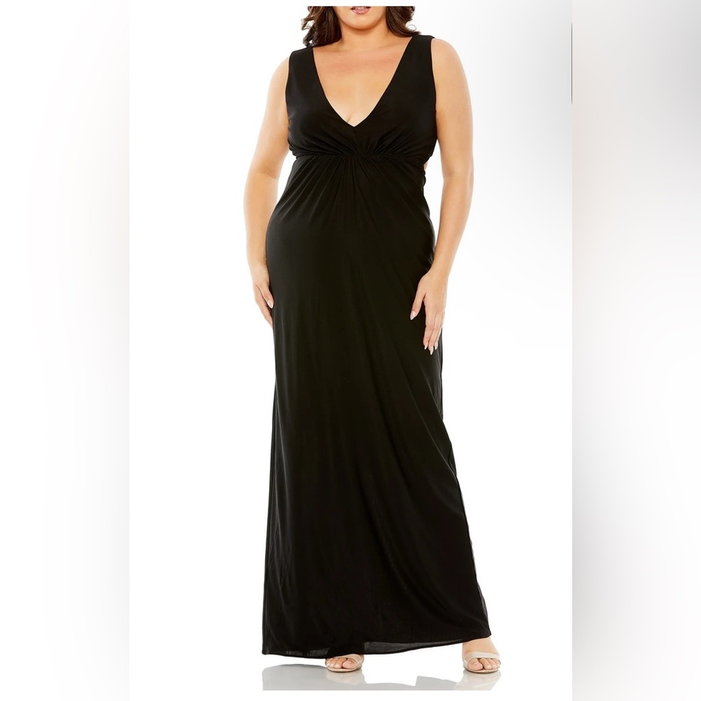 Mac Duggal Black Jersey V-Neck Cutout Gown